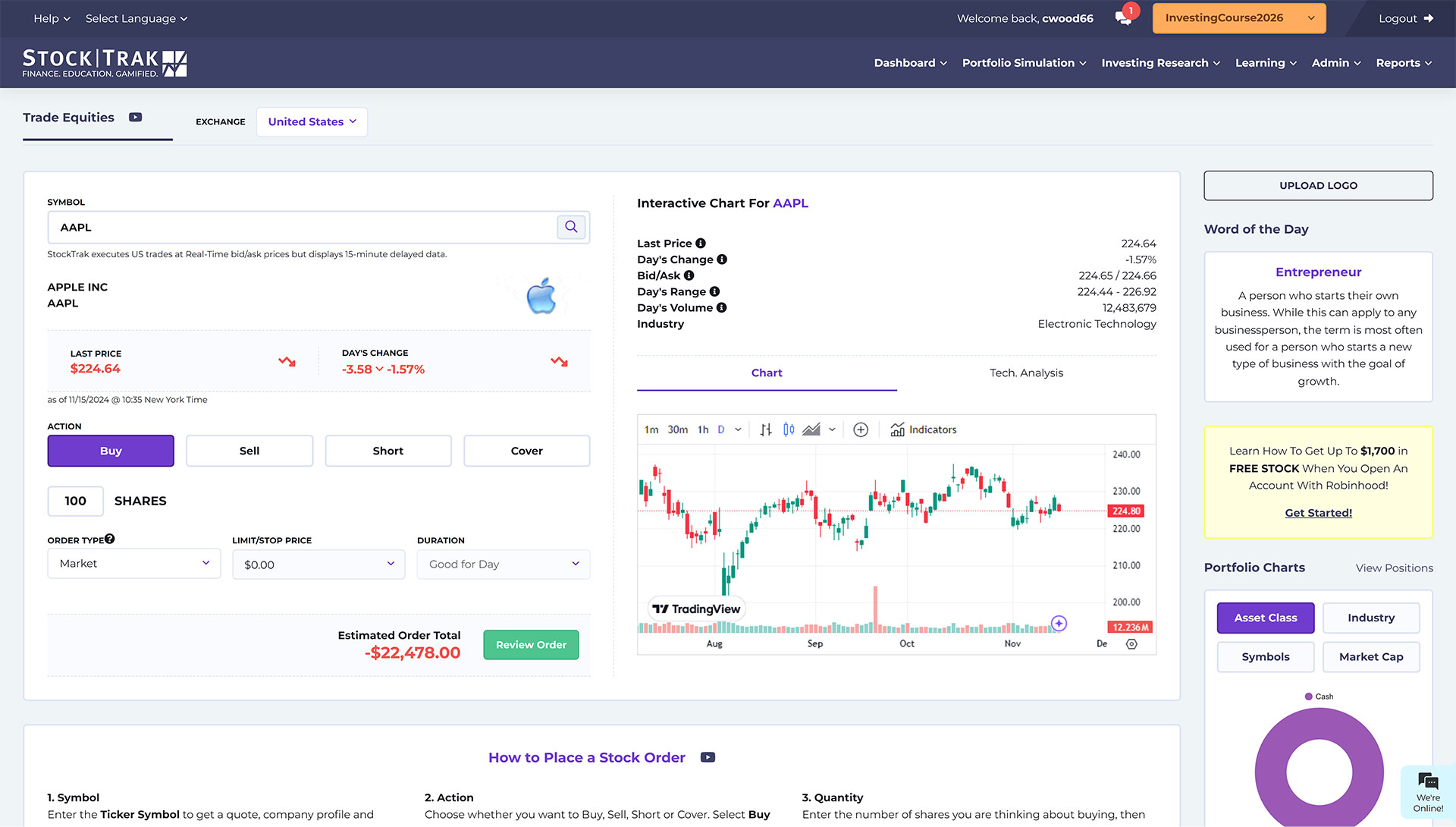 practice on real time stock simulator
